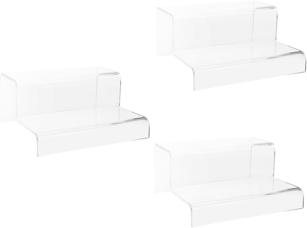 Unomor 3pcs Acrylic Display Stand Riser for Figures Models and Decor Sturdy Display Shelf for Retail Trade Shows and Home Use