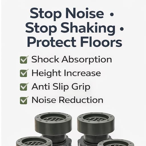 Image of Heavy Duty Adjustable Anti-Vibration Pads for Washing Machine & Refrigerator - Shock Absorbing Feet & Noise Cancellation Stand - Height Extension Leg for Easy Cleaning (Set of 4, Grey)