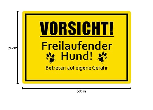 SL group - 1 Schild 'Vorsicht! Freilaufender Hund!' 30 x 20 cm aus stabiler PVC Kunststoff-Platte - Warnschild Achtung Wachhund Betreten auf eigene Gefahr - Warnung vor freilaufenden Hunden