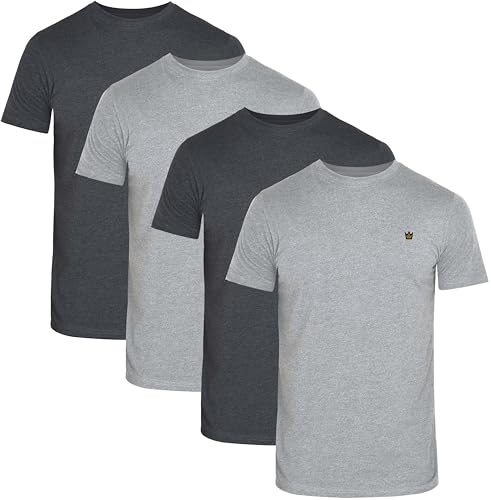 JRC Just Royal Clothing Pack of 4 Mens Short Sleeve Crewneck T-Shirts, Casual Round Neck Tops (Heather Grey, Charcoal, 2XL)