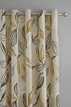 Fusion Ensley Grey & Ochre Leaf Curtains - 2 Panels, 66"x54" (168x137cm) - 100% Cotton, Yellow Eyelet - Thermal and lined for Bedroom/Living room
