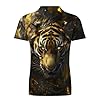 AviviRuth Men Cool Tiger Graphic Printed Short Sleeve Polo Shirts Summer Casual Button Down Golf Polos Shirt, Gold Black Tiger, XXL #3