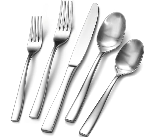 HIKAA 20-Piece Silverware Set for 4, Heavy Duty Stainless Steel Flatware Cutlery Set For Home Kitchen Restaurant Hotel, Kitchen Utensils Set, Matte Satin, Dishwasher Safe