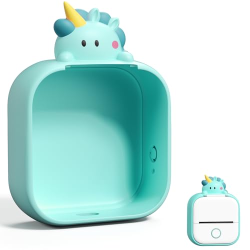 Memoking T02 Schutzhülle - Einhorn-Form, Weiches Silikon, Niedliches Design, Kompatibel mit T02 Minidrucker Mini Thermodrucker Handy Bluetooth Mini Drucker Fotodrucker Tiny Printer Taschendrucke, Grün