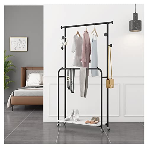 YAWEDA Kleiderständer Freistehender Kleiderbügel Aus Metall Doppelruten Garderobe Auf Rollen Mobiler Garderobenständer Mit 2 Kleiderstangen, Zur Warenpräsentation (Color : Black, Size : 60cm) Cover