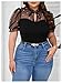 MakeMeChic Women's Plus Size Mesh Patchwork Pearls Tie Neck Top Puff Sleeve Frill Trim T Shirt Tops Black XX-Large Plus