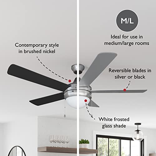Image of Design House Sadie Ceiling Fan, 52 inch, Brushed Nickel | Ceiling Mount, Contemporary /Modern, Steel, Fans, 156539-BN