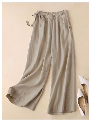 SOLY HUX Women's Wide Leg Pants Elastic Waist Bowknot Baggy Casual Long Trousers3