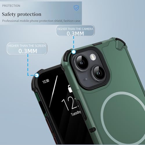Image of KARWAN Tough Shockproof Back Case Cover Compatible with iPhone 13 Dual Layer Armor Protection with Matt Finish,Edge Guard Bumper Heavy Duty Rugged Cover with Magnetic MagEase Wireless Charging (Green)