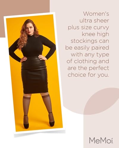 Image of MeMoi 2 Pack Plus Size Knee Highs for Women, Breathable Ultra Sheer Knee High Socks - Sizes 1X-4X