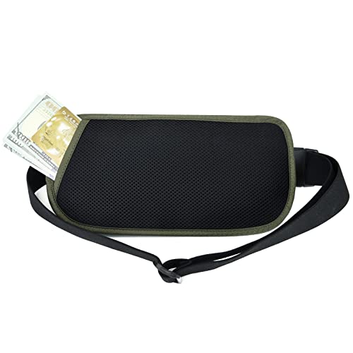 RFID Blocking Money Belt for Men Women, Slim Fanny Pack for Travel,Running,Conceal Waist Wallet for Passport Holder,Phone,Cash(Black Dark Olive Green)
