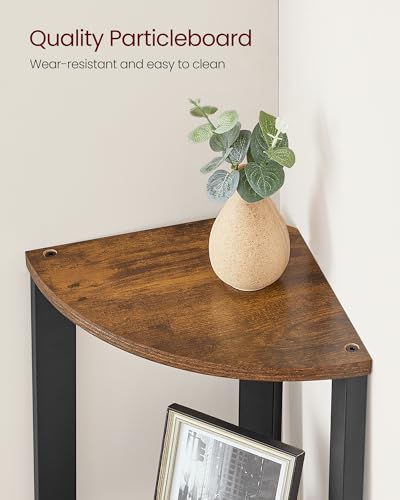 VASAGLE Corner Shelf Stand, 4-Tier Corner Bookshelf, Industrial Ladder Shelf, Plant Stand for Living Room, Office, Kitchen, Rustic Brown and Black ULLS34X
