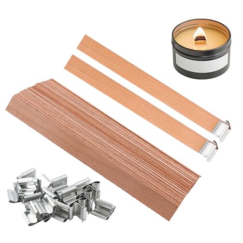 LINGJIA 50 Piezas Hacer Velas, Mechas de Velas de Madera con Marcos de Hierro, Astillas de Madera de Velas, Mechas de Velas Gruesas, Mechas de Velas para Hacer Velas Hechas a Mano