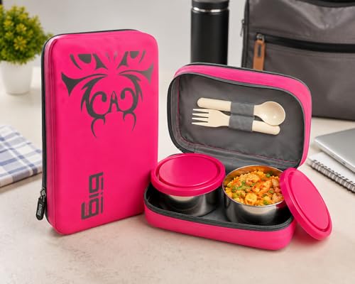 Image of Healthy Lunch Box with Insulated Bag | 2 Containers (2 Stainless Steel) | Leak Proof, Food Grade, Rust Proof Tiffin Box for Office, School & Daily Use || Multiple Colour