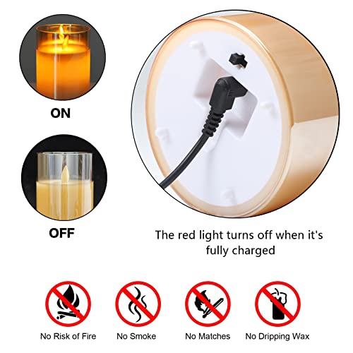 Lezonic Rechargeable Led Flameless Pillar Candles Battery Operated With Flickering Flame, Pack Of 3(D 3”×H 4”5”6”) Long Lasting Amber Real Wax Usb Candles With Remote And Timer #TOP5