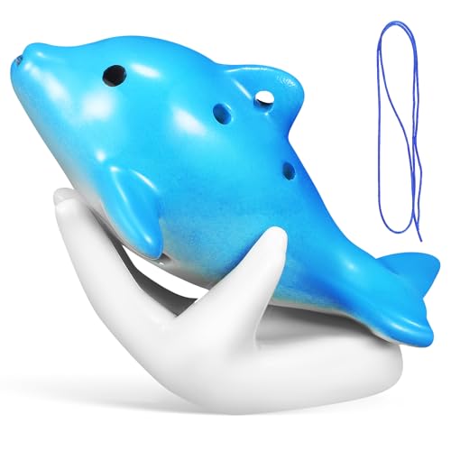 Vaguelly Ocarina in Delphin 6 Löcher Ocarina Keramik Alto C Ocarina Kinder Okarina Spielzeug Meerestier Ocarina mit Ständer Notenbuch Umhängeband Musikinstrumente für Professionel Und Anfänger