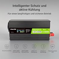 Green Cell LCD Wechselrichter 500W/1000W 12V, 230V – Reiner Sinus, Pure Sine Wave Power Inverter, DC/AC Stromwandler für Auto, Wohnwagen, Autoladegerät – Ansicht 5