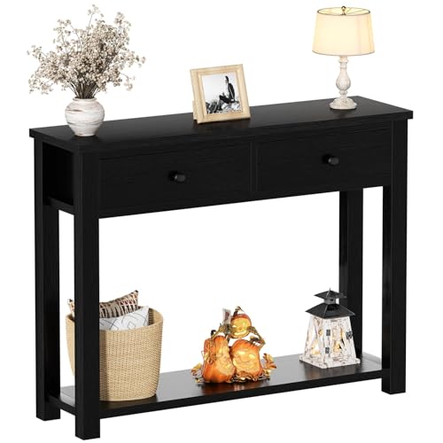 iSunirm Table console de style ferme en bois avec 2 tiroirs, table de 80 cm de large avec compartiment de rangement pour salon, derrière le canapé, table d'entrée...