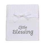 Cotton Knit Baby Blanket with Embroidery, Little Blessings, 30 in. x 40 in., White, Unisex