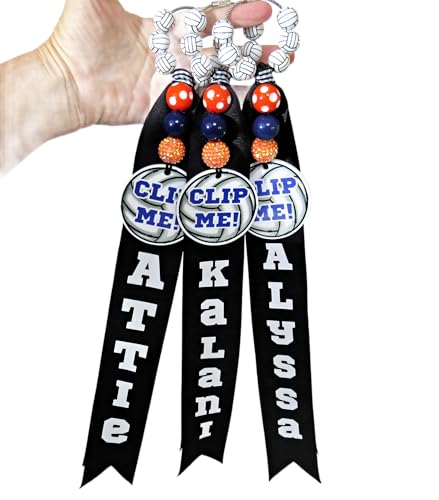 Volleyball Clip Me! Bag Tag Personalized with Name for Girls- Backpack Sports Gift – Acrylic Ribbons Beads - You Choose Colors
