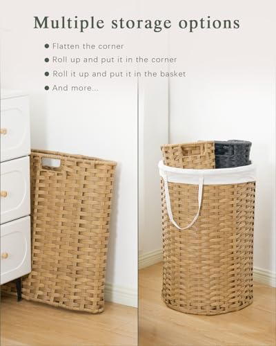 SETVSON-Laundry-Basket-with-Lid-Round-291-Gal-PE-Rattan-Natural-Family-Clothes-Blanket-Trunk-with-Lid-Removable-Liner-Bag-with-Handles-2-Mesh-Wash-Bags-Collapsible-Steel-Frame