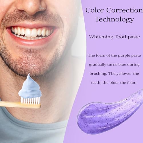 Image of VIELLA POP Antimicrobial Peptide Whitening Toothpaste - Purple Toothpaste for Teeth Whitening | Color Correcting | Brightens Yellow | Enamel Protection | Passion Fruit & Mint Flavor (2pcs)