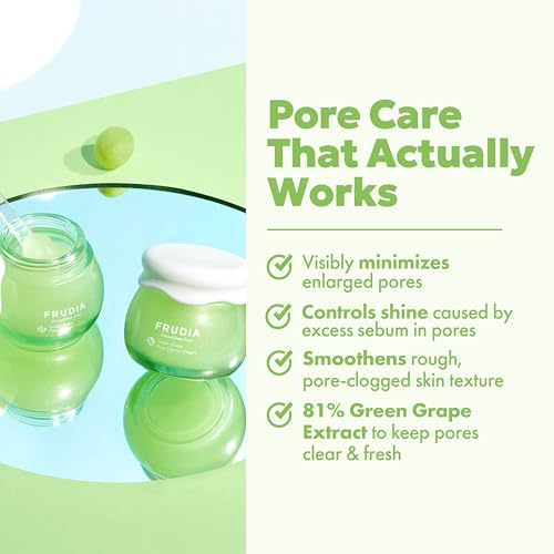 FRUDIA Green Grape Pore Control Cream – Tightens & Refines Pores in Just 1–2 Uses | Vegan Korean Face Moisturizer with 81% Green Grape Extract & Tannin Complex (1.94 fl oz)