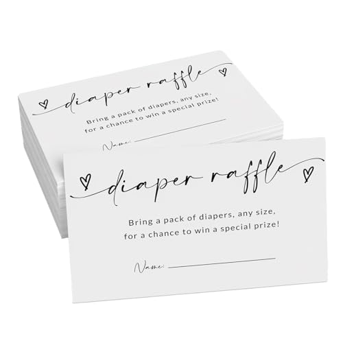HerZii Prints Diaper Raffle Cards, 3.5x2 White, Diaper Raffle Tickets - Baby Shower Game Set of 50