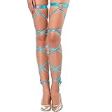 MS.ING Rave Leg Wraps for Women Festival Dancing Sexy Shiny Metallic Leg Wraps with O-Ring (Blue)