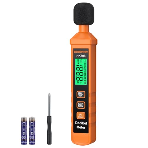 BOBOVAV Sonomètre Numérique Portable 30-130 DB Classement A, MAX/MIN, Stockage De Données, Écran LCD Avec Rétroéclairage Pour La Maison, Les Usines, L'atelier