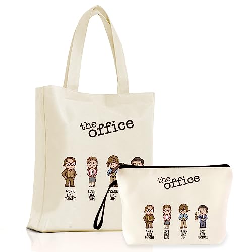 Magicaleast Canvas Tote Bag and Makeup Bag Set The Office Merch Canvas Bag Funny The Office Gifts Bags for Sister (Style - A)