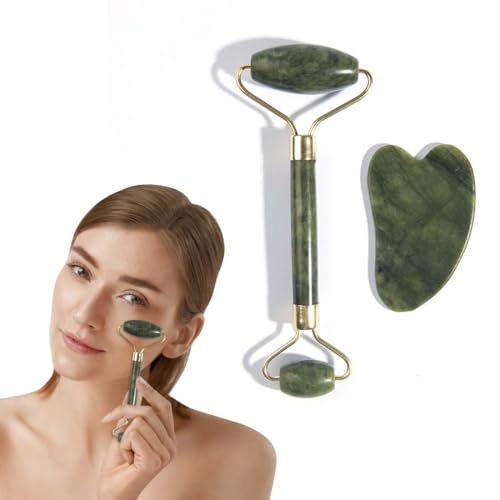 MKEAWWU Gua Sha Y Rodillo De Jade Roller, Guasha Masajeador Facial,Masajeador Facial,Regalo Para El Cuidado De La Piel,Regalos Para Mujeres