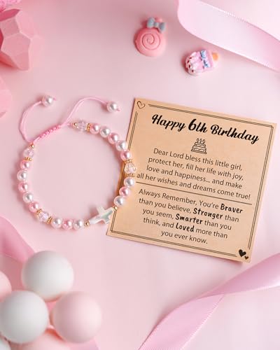 HGDEER Birthday Gifts for Girls, Adjustable Pink White Pearl Cross Bracelet for Girls Daughter Granddaughter Niece4