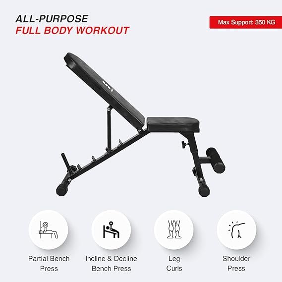 Image of SPIRO Heavy Duty 3in1 Double Support (Incline /Decline /Flat) Weightlifting Bench with Leg Curl /Utility Exercise Bench for Weight Strength Training &Home Gym