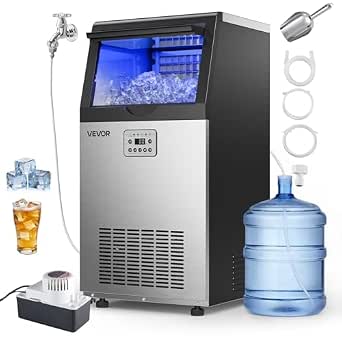 VEVOR Commercial Ice Maker Machine with Pump, 120 lbs/24h with 30 lbs Storage Capacity, Built-in/Freestanding/Under Counter, Stainless Steel Ice Maker with LED Display & Self-Cleaning, for Home Bar