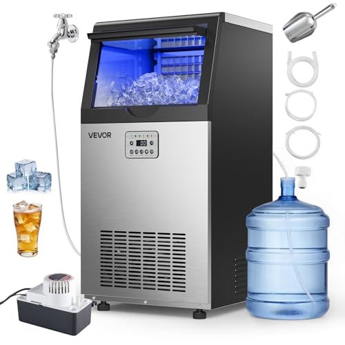 Image of VEVOR Commercial Ice Maker Machine with Pump, 120 lbs /24h with 30 lbs Storage Capacity, Built-in /Freestanding /Under Counter, Stainless Steel Ice Maker with LED Display & Self-Cleaning, for Home Bar
