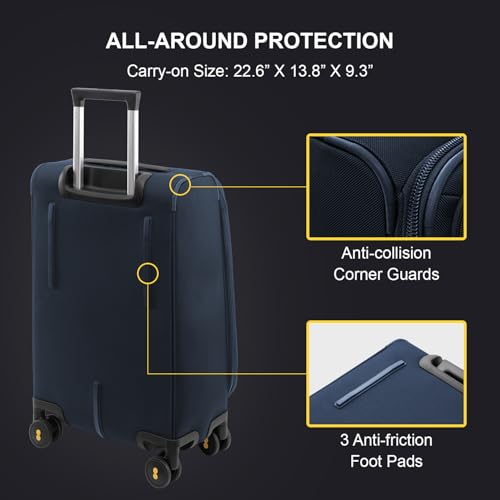 Image of LEVEL8 Carry On Luggage Airline Approved with Compartment, Softside Expandable Rolling Suitcase with Spinner Wheels, Blue, Carry-On 20-Inch