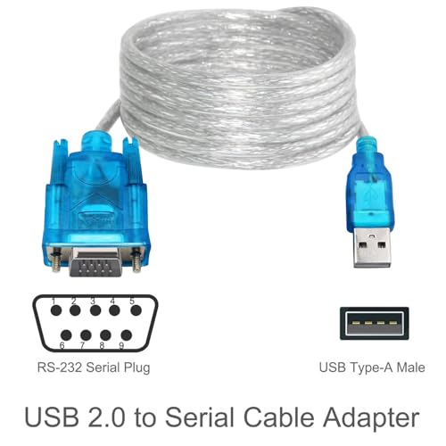 Image of PremiumAV USB to RS232 Serial Cable - DB9 9-Pin Male to USB Converter Adapter for PC, Laptop, Modem, POS, Printer, CNC, Router - 6ft High-Speed