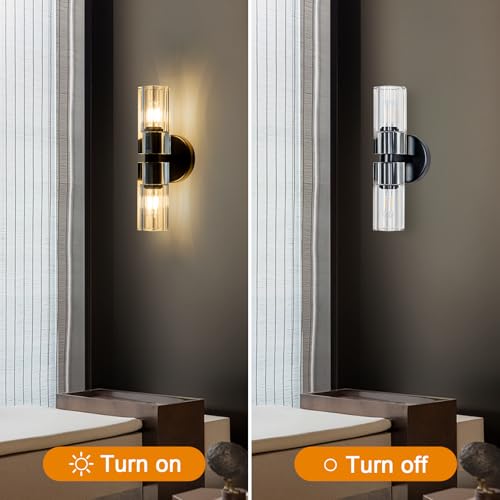 Image of Black Crystal Wall Sconces Set of Two, Wall Sconce Set of 2, Black Sconces Wall Lighting with K9 Crystal Lampshade, Wall Lights for Bedroom Living Room Bathroom Hallway