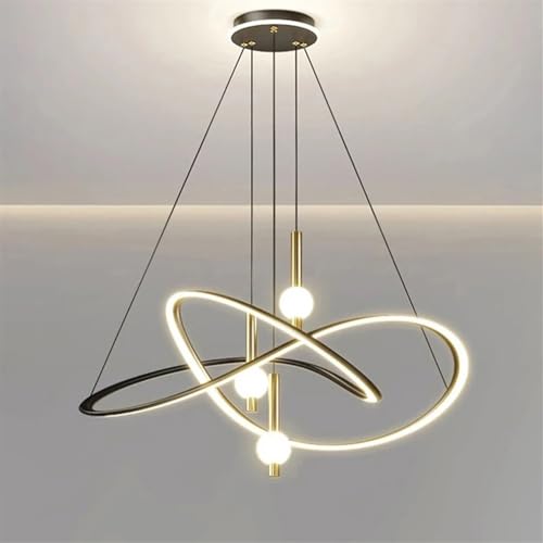 Suspension LED noire blanc chaud diamètre 80cm pour luminaire de salle à manger moderne