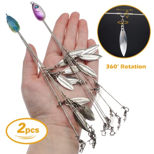 2 Pcs Alabama Rigs, 5 Arm Umbrella Rig Swimbait With 8 Blade Willow Leaf Blades, Fishing Bass Bait For Saltwater Freshwater #TOP2