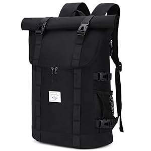 Kasqo Rolltop Backpack, Water-Resistant Backpack with Laptop Compartment for 15.6 Inch Computer Men Women 26L-33L Daypack