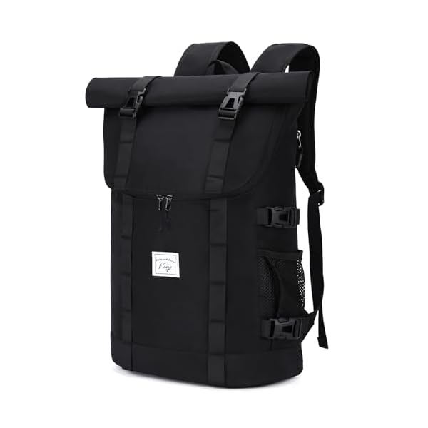 Kasqo Rolltop Backpack, Water-Resistant Backpack with Laptop Compartment for 15.6 Inch Computer Men Women 26L-33L Daypack