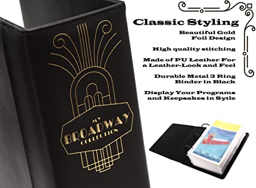 2Fold Binder for Holding Broadway Play Program and Theater Programs with 30 Custom Sheet Protectors - PU Leather - Fits Programs from Mid 1980s to Modern (Black/Gold Foil) - Thumbnail 4