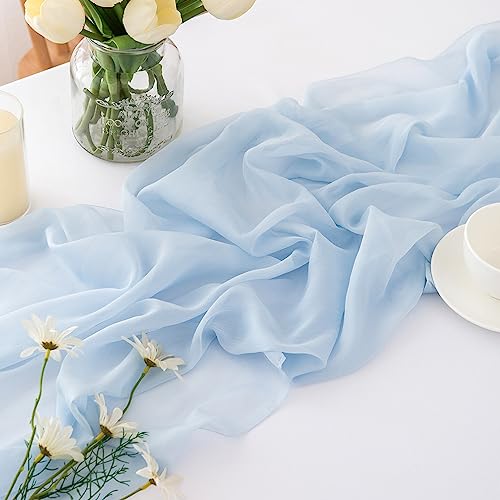 CHUQING Chiffon Tischläufer Hochzeit Tischdeko Stoff Tischdecke Hellblau – Ansicht 9