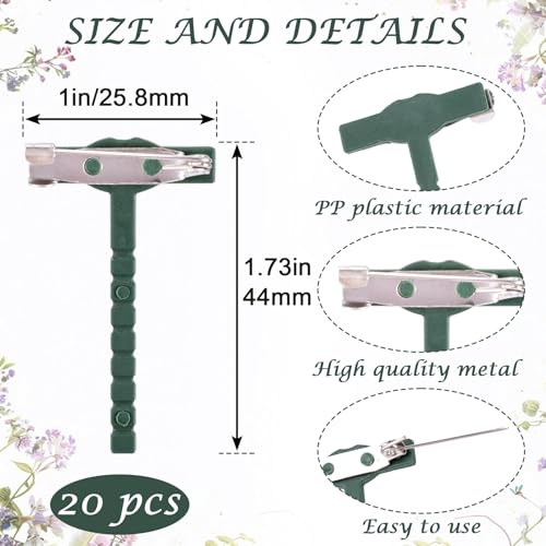 20pcs Boutonniere Safety Pins, T-Shaped Plastic Corsage Pins Safety Clips for Bride Groom, Tiny Boutonniere Brooch Supplies for Wedding Festivals Birthday Parties- Green2