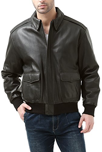 Landing Leathers Men Premium Air Force A-2 Goatskin Leather Flight Bomber Jacket Dark Brown Large