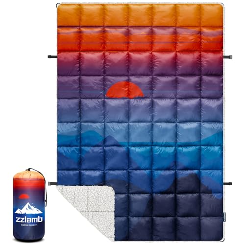 zzlamb Sherpa Camping Blanket for Cold Weather 52x75in Blue Mount Red Sun