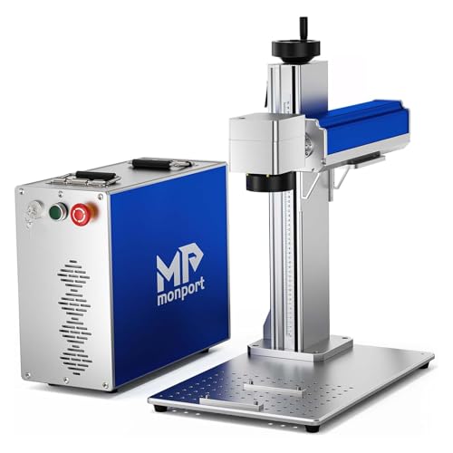 Monport Grabador láser de fibra de 30 W con grabado 3D y profundo, área de trabajo de 5.9 x 5.9 pulgadas, 10000 mm/s, máquina de grabado láser de 360° para metal, plata, acero inoxidable, oro y más