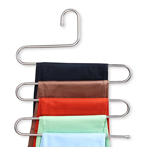 KINGSUPER Stainless Steel S-Type 5 Layers Pants Trousers Hanger Clothing Multi Layer Storage Space Saver (Trousers Hanger)